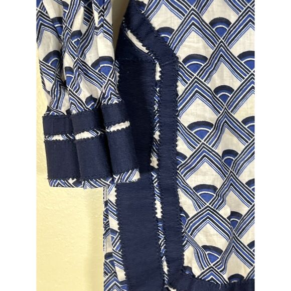 Tory Burch Blue White Geometric Print Long Sleeve‎ Tunic Top - Picture 3 of 6